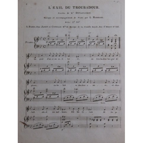 MARESSE Léo L'Exil du Troubadour Chant Piano ca1820