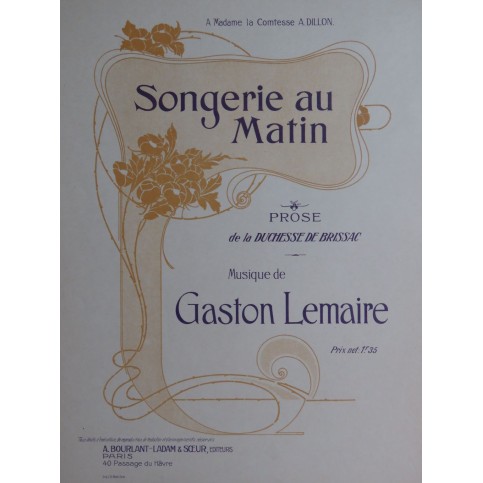 LEMAIRE Gaston Songerie au Matin Chant Piano