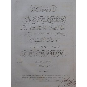 CRAMER J. B. Trois Sonates op 4 Clavecin ou Piano ca1785