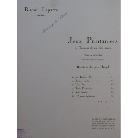 LAPARRA Raoul Baisers Rimés Chant Piano 1926