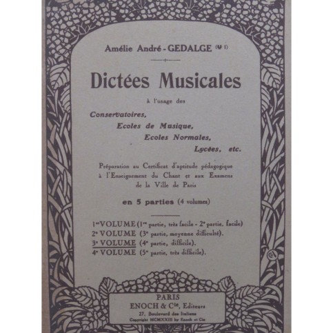 GEDALGE Amélie André Dictées Musicales 3e Volume 1923