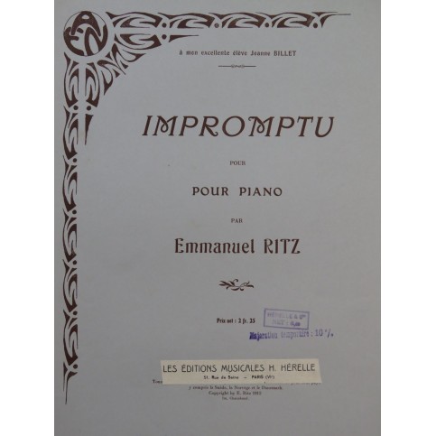 RITZ Emmanuel Impromptu Piano 1912