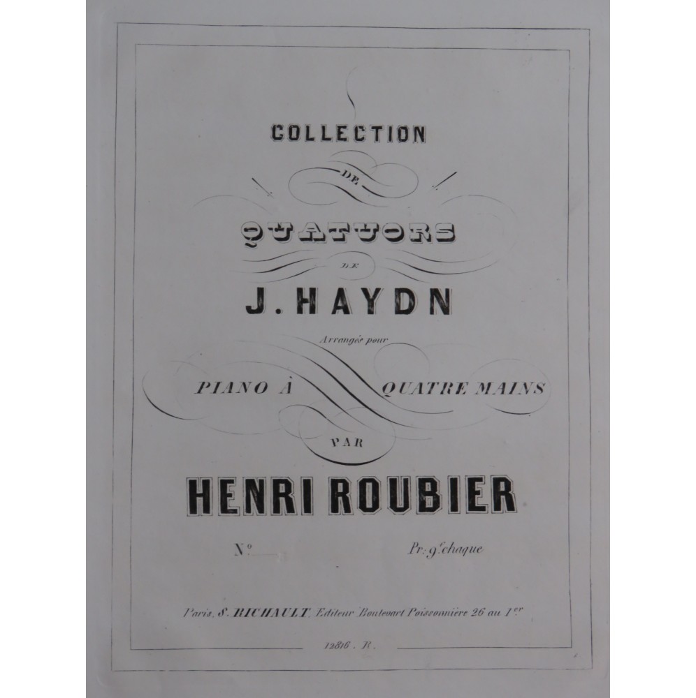 HAYDN Joseph Quatuor op 50 No 4 Piano 4 mains ca1855
