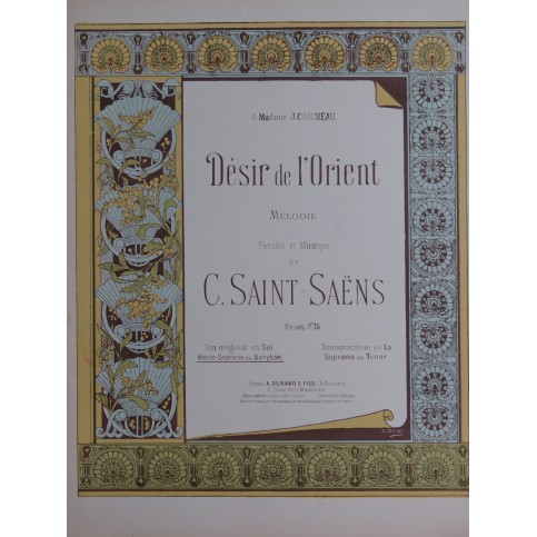 SAINT SAËNS Camille Désir de l'Orient Chant Piano 1926