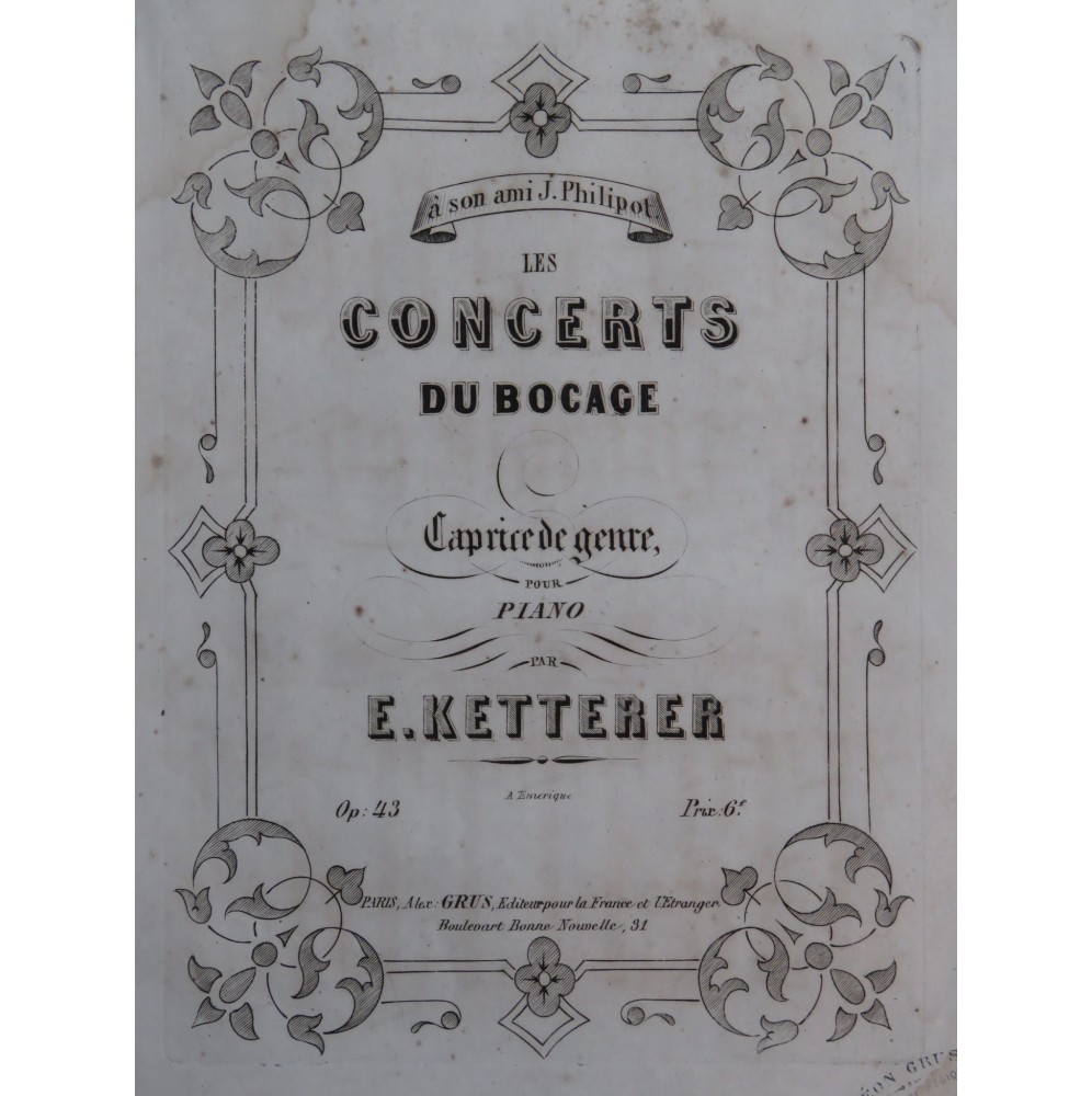 KETTERER Eugène Les Concerts du Bocage op 43 Piano ca1856
