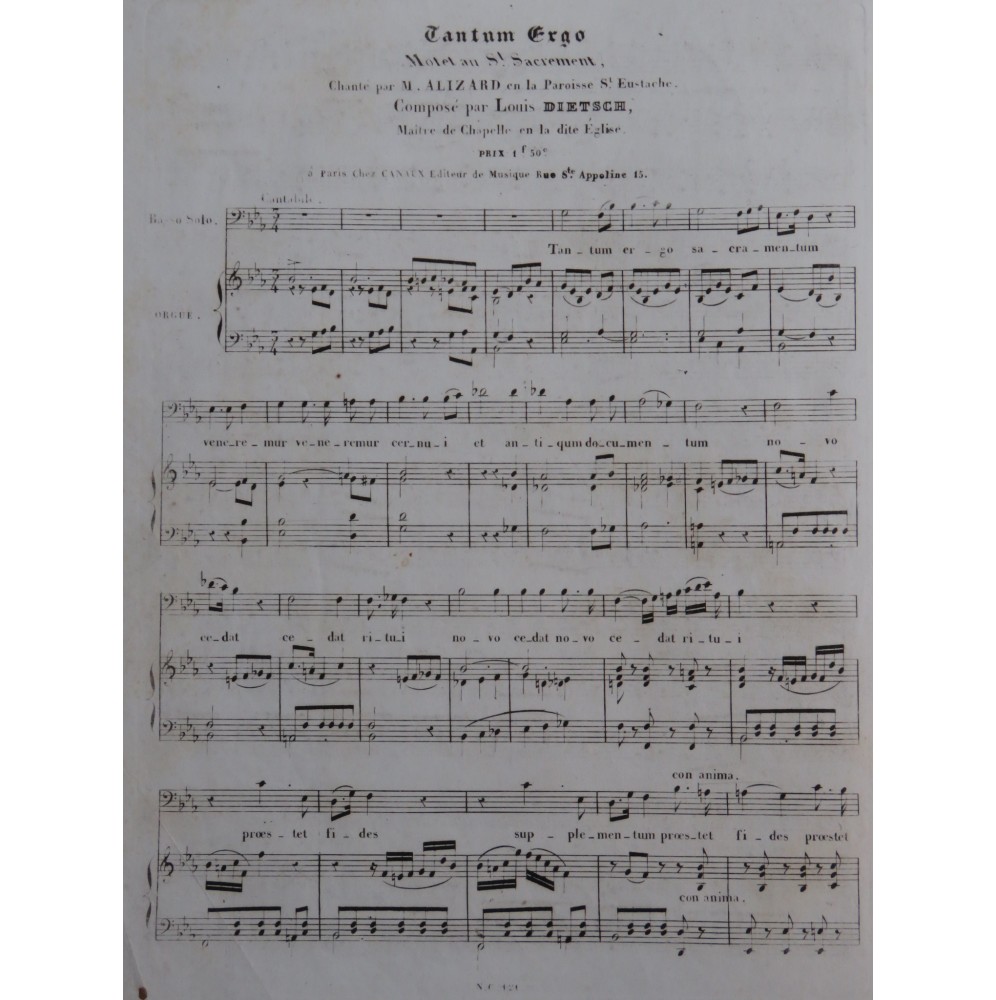 DIETSCH Louis Tantum Ergo Motet Chant Orgue ca1840