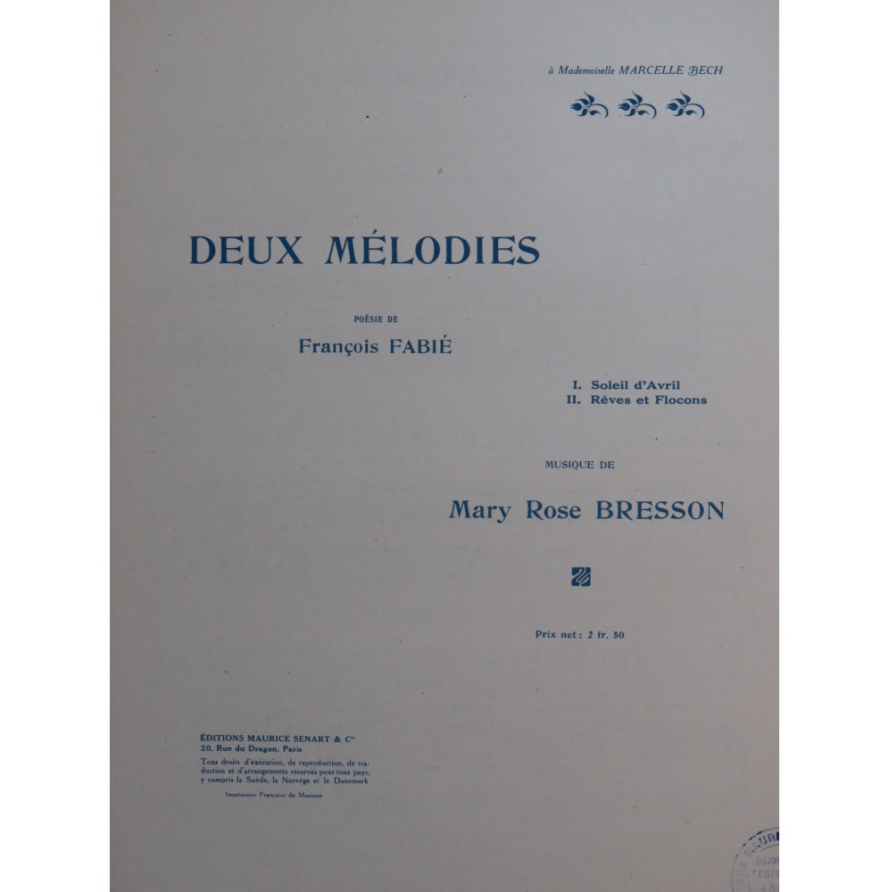 BRESSON Mary Rose Deux Mélodies Chant Piano