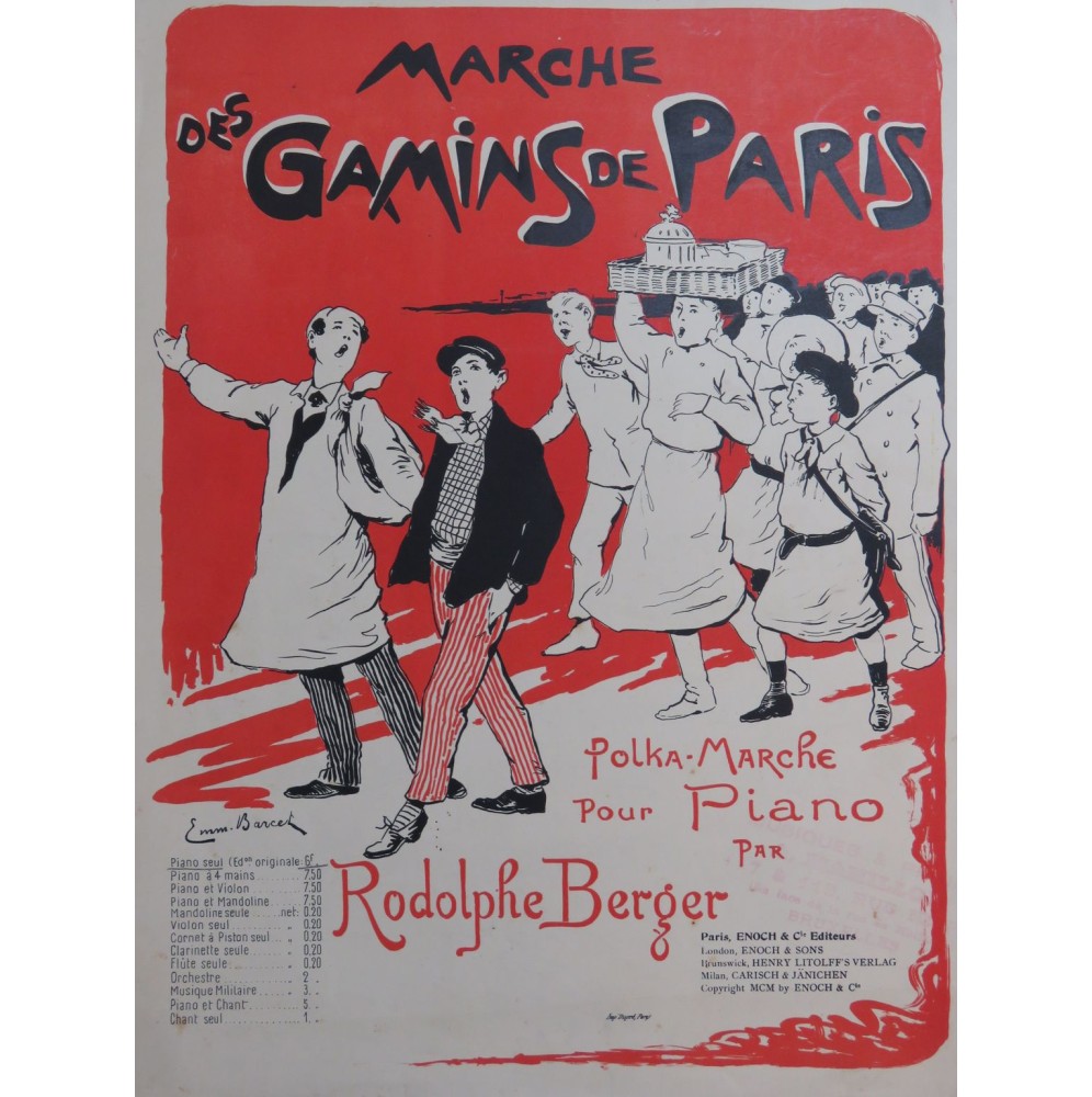 BERGER Rodolphe Marche des Gamins de Paris Piano 1900