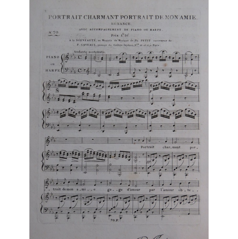 Portrait Charmant Portrait de mon Amie Chant Piano ou Harpe ca1820