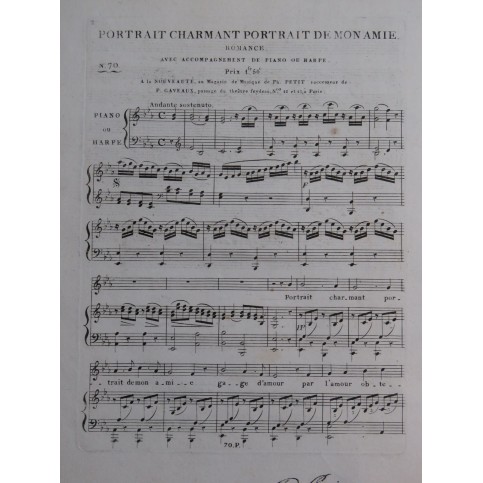 Portrait Charmant Portrait de mon Amie Chant Piano ou Harpe ca1820