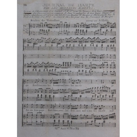 ELOUIS John Rondeau des Visitandines Chant Harpe ca1790