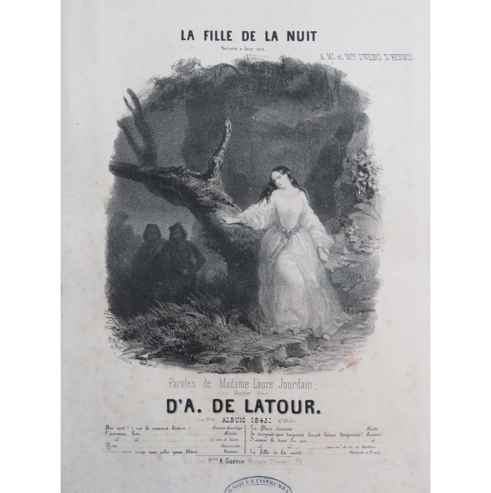DE LATOUR Aristide La Fille de la Nuit Chant Piano 1843