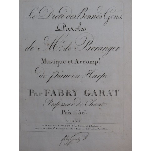 FABRY-GARAT Le Dieu des Bonnes Gens Chant Piano ou Harpe ca1820