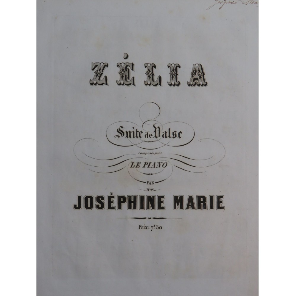 MARIE Joséphine Zélia Suite de Valses Dédicace Piano XIXe