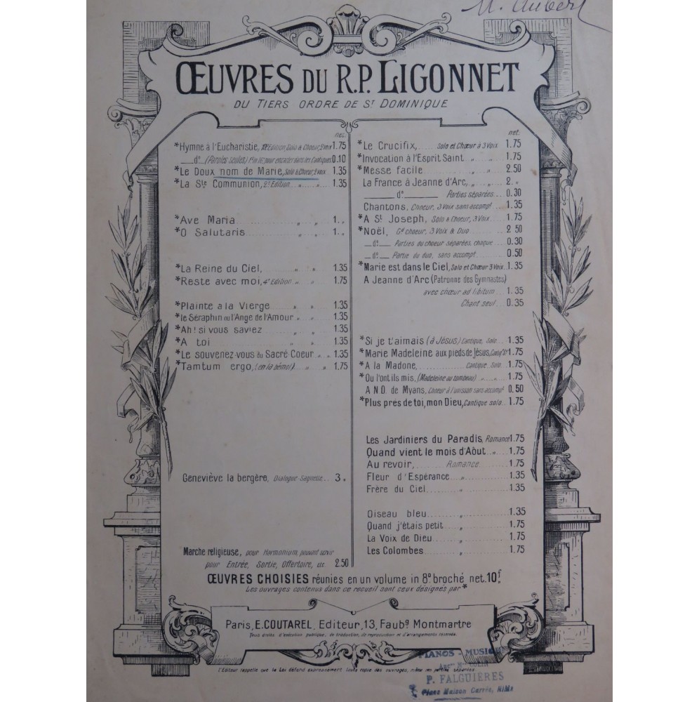 LIGONNET R. P. Le Doux Nom de Marie Chant Orgue