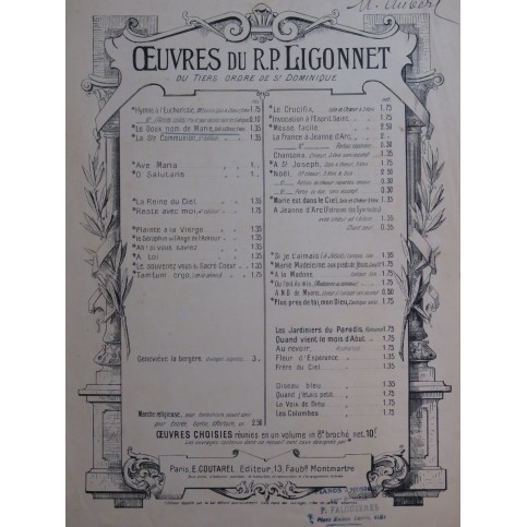 LIGONNET R. P. Le Doux Nom de Marie Chant Orgue