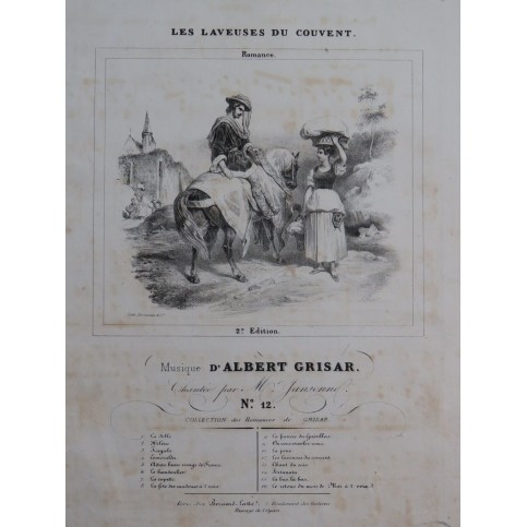 GRISAR Albert Les Laveuses du couvent Chant Piano ca1840