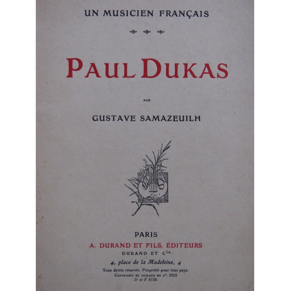 SAMAZEUILH Gustave Paul Dukas 1913