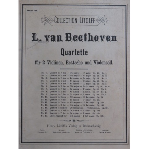 BEETHOVEN Quatuor op 18 No 1 Violons Alto Violoncelle