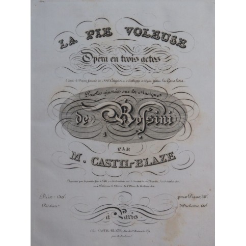 ROSSINI G. La Pie Voleuse La Gazza Ladra Opéra Chant Piano ca1825