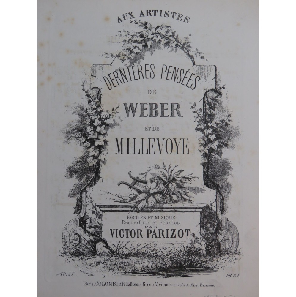 PARIZOT Victor Dernières Pensées de Weber et Millevoye Chant Piano XIXe