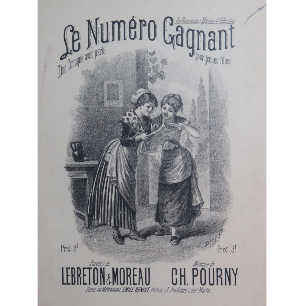 POURNY Charles Le Numéro Gagnant Chant Piano ca1880