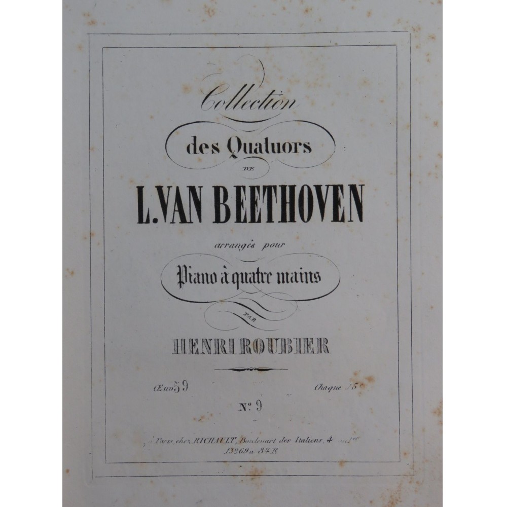 BEETHOVEN Quatuor op 59 No 3 Ut Majeur Piano 4 mains ca1860