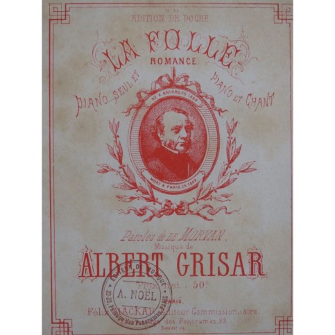 GRISAR Albert La Folle Chant Piano ou Piano solo ca1870