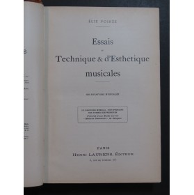 POIRÉE Elie Essais de Technique et d'Esthétique Musicales 1922