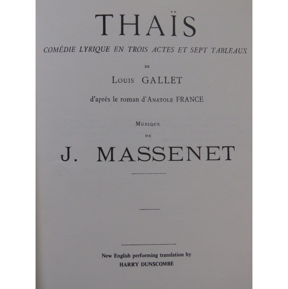 MASSENET Jules Thaïs Opéra Chant Piano 1975