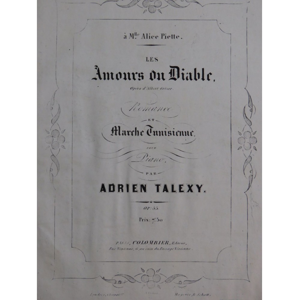 TALEXY Adrien Les Amours du Diable Romance Marche Tunisienne Piano ca1855