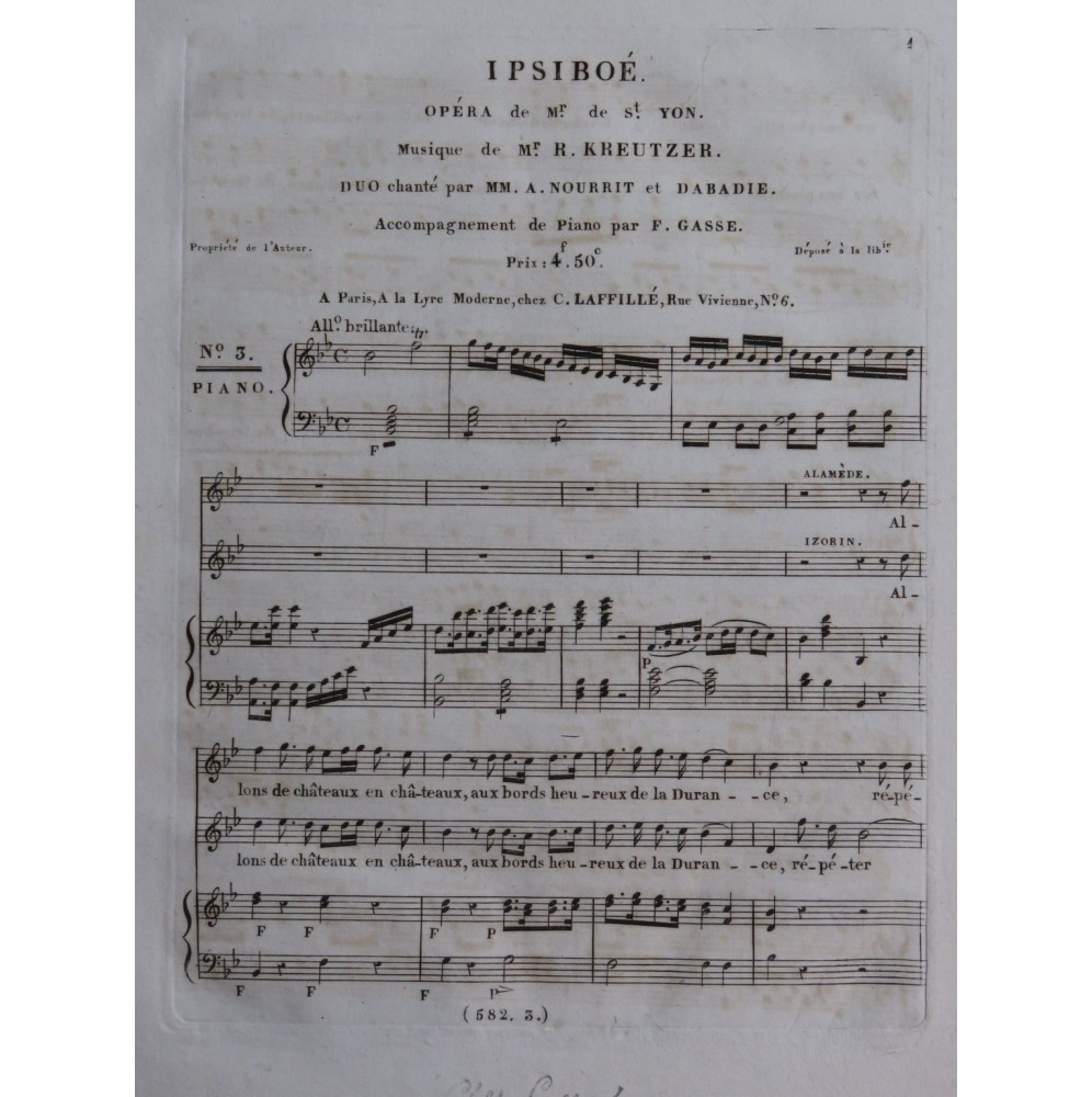 KREUTZER Rodolphe Ipsiboé No 3 Chant Piano ca1830