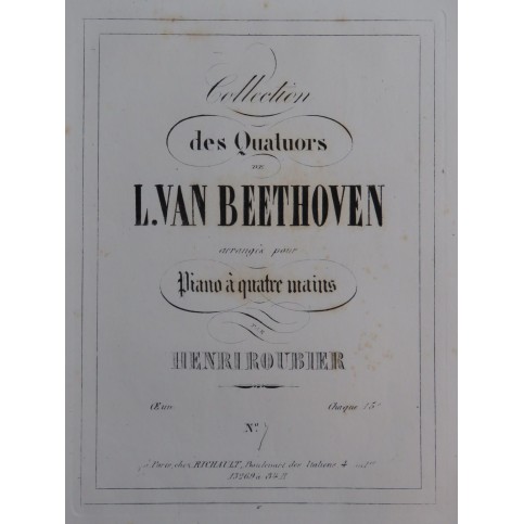 BEETHOVEN Quatuor op 59 No 1 Fa Majeur Piano 4 mains ca1860