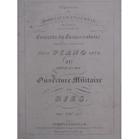 RIES Ferdinand Ouverture Militaire Piano ca1850