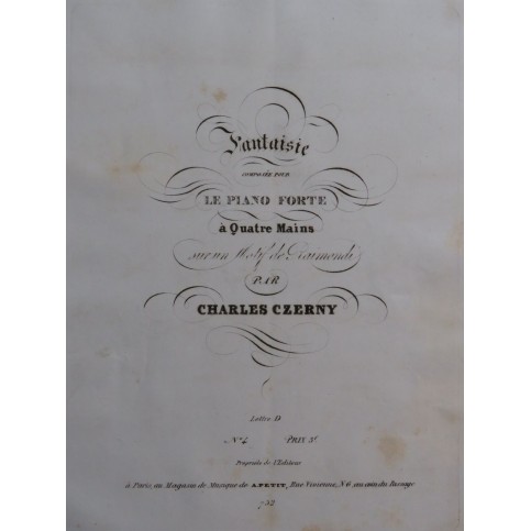 CZERNY Charles Fantaisie motif de Raimondi Piano 4 mains ca1840