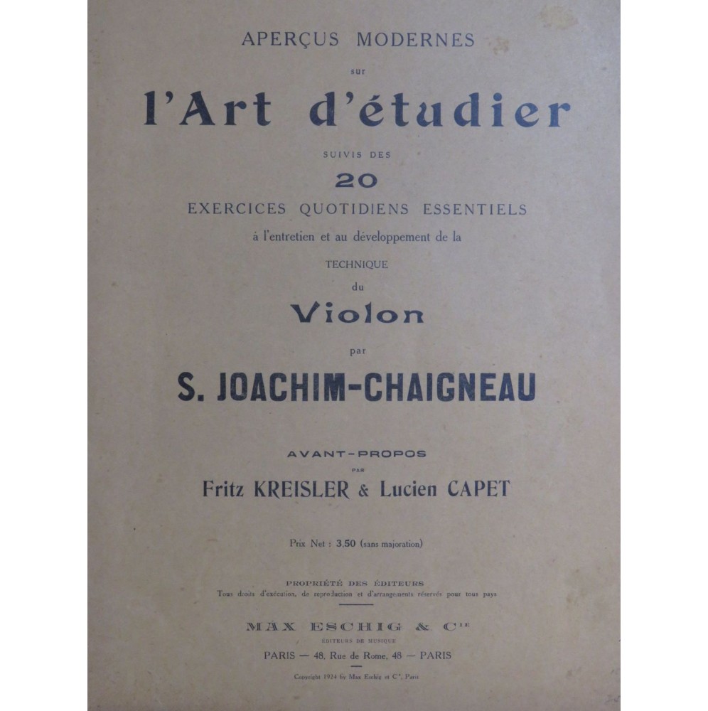 JAOCHIM-CHAOGNEAU S. L'Art d'étudier Violon 1924