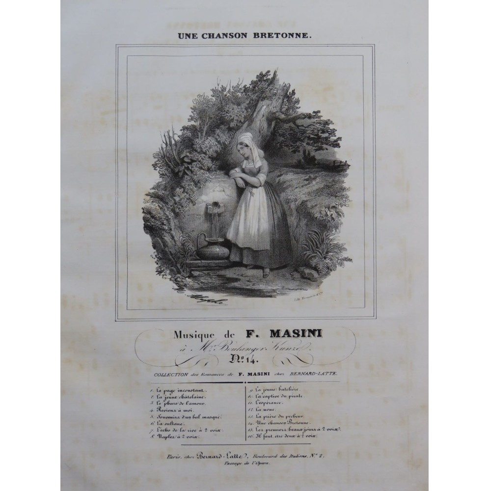 MASINI F. Une Chanson Bretonne Chant Piano ca1840
