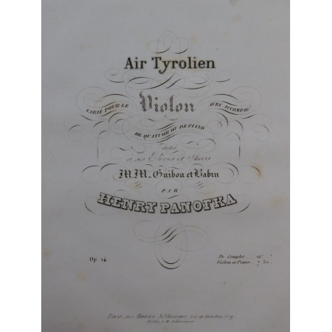 PANOFKA Henry Air Tyrolien Varié op 14 Piano Violon 1837