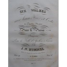 HUMMEL J. N. Six Valses op 91 Piano 4 mains ca1825