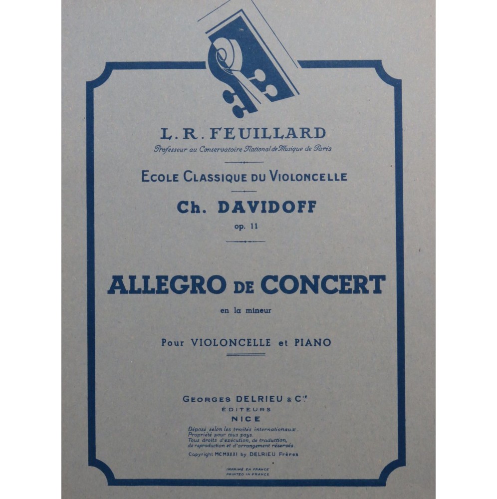 DAVIDOFF Ch. Allegro de Concert op 11 Piano Violoncelle 1931