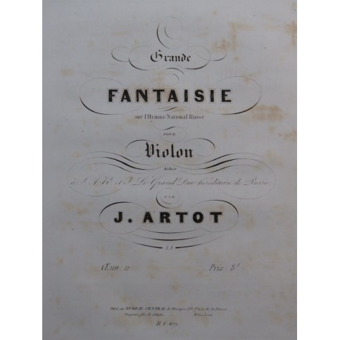 ARTOT J. Grande Fantaisie Hymne National Russe Piano Violon ca1840