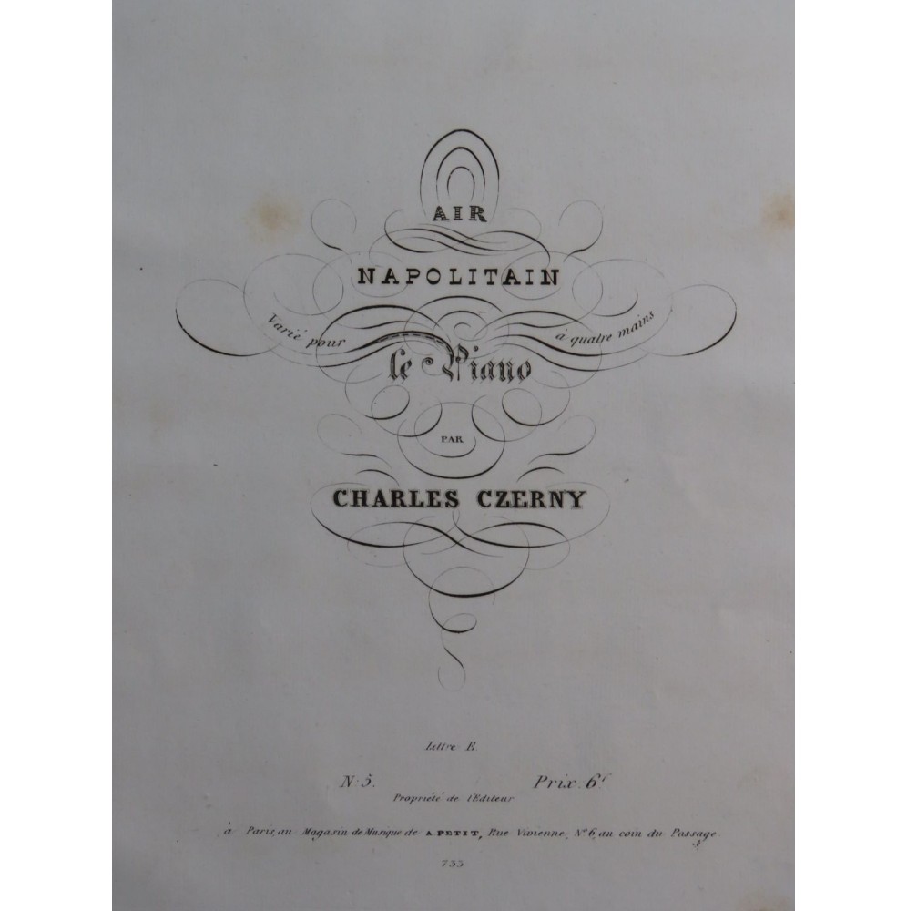 CZERNY Charles Air Napolitain Varié Piano 4 mains ca1840