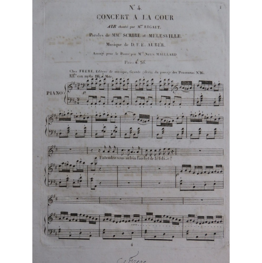 AUBER D. F. E. Concert à la Cour No 4 Chant Piano ca1825