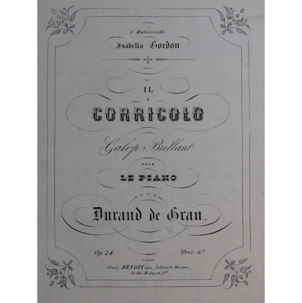 DURAND DE GRAU Il Corricolo Piano XIXe siècle