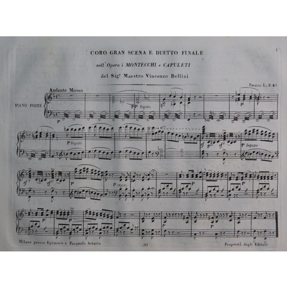 BELLINI Vincenzo I Montecchi e Capuleti Coro Chant Piano ca1830