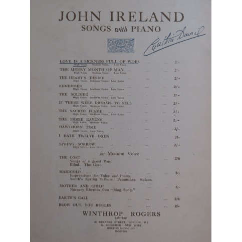 IRELAND John Love is a sickness full of woes Chant Piano 1921