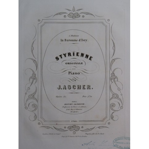ASCHER Joseph Styrienne Originale op 35 Piano ca1855