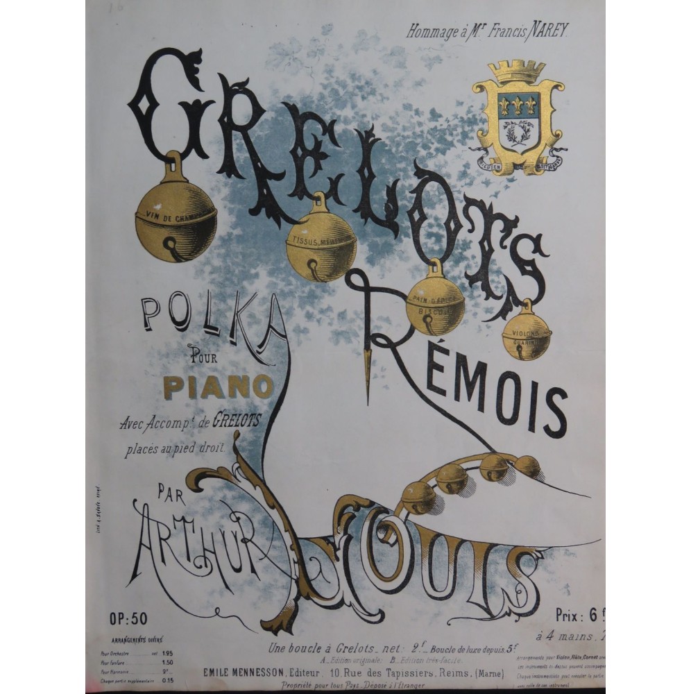 LOUIS Arthur Grelots Rémois Polka Piano Grelots ca1870