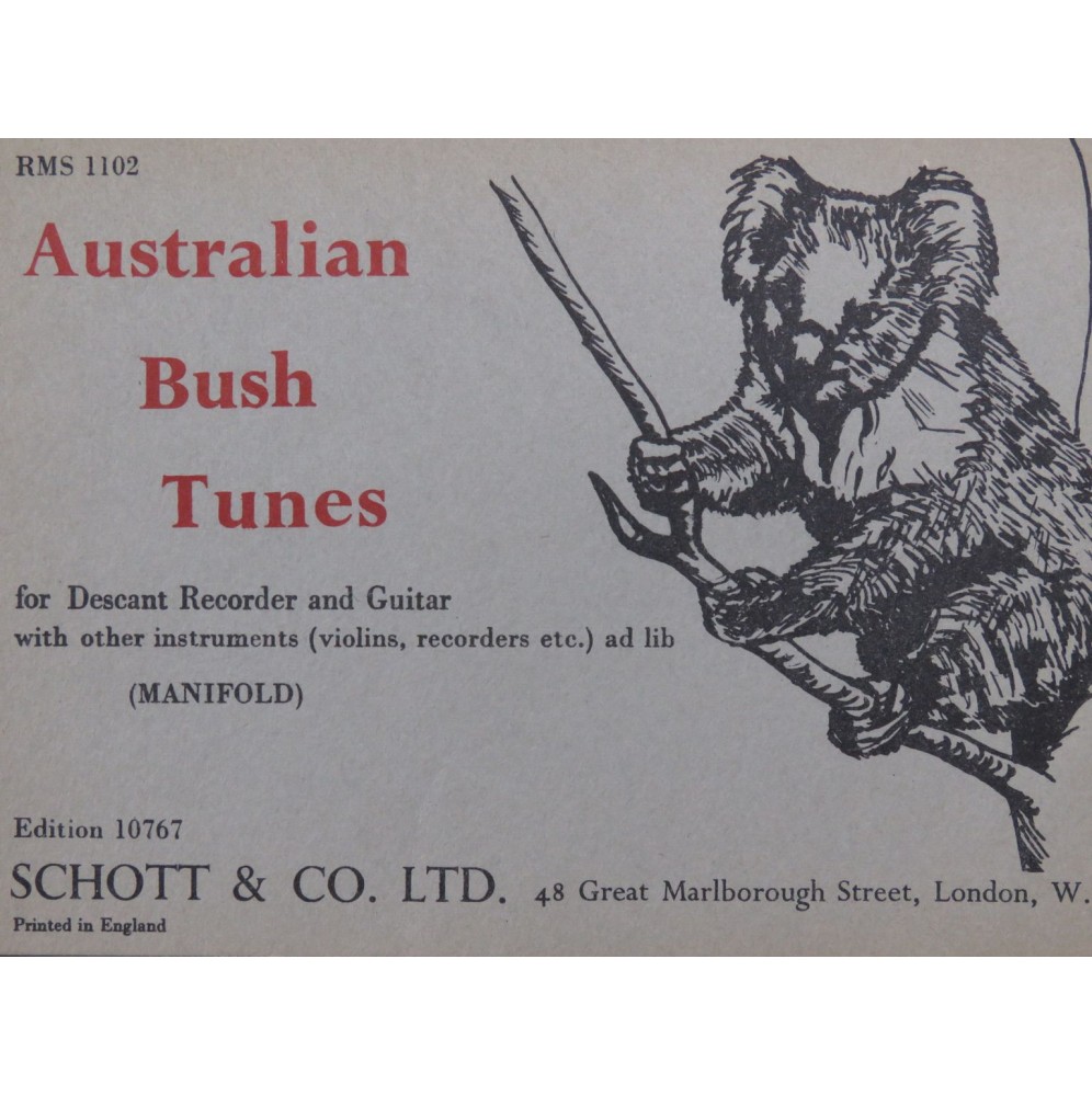 Australian Bush Tunes 13 pièces Flûte à bec Guitare 1962