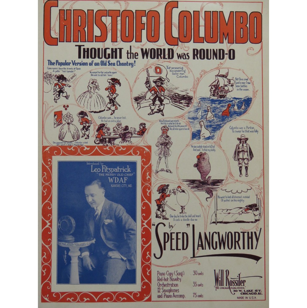 LANGWORTHY Speed Christofo Columbo Chant Piano 1924